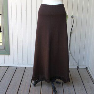 NWT Dialogue 50% Merino Wool Brown Knit sweater skirt with Fringe bottom L